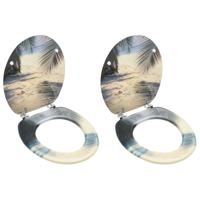 Toiletbrillen met deksel 2 st strand MDF - thumbnail