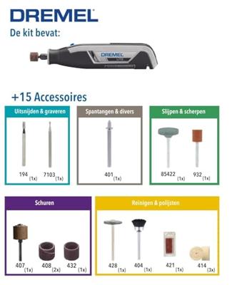 Dremel 7760-15 mini accu multitool - Li-Ion accu (3,2V) (geleverd met 15 accessoires)