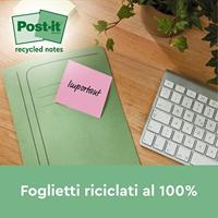 Post-it recycled notes Nature, 100 vel, ft76 x 76 mm, pak van 6 blokken, geassorteerde kleuren - thumbnail