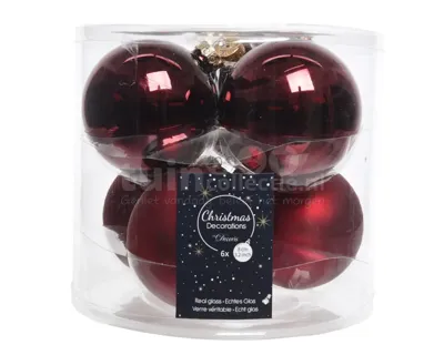 6 kerstballen ossenbloed glans-mat 80 mm KSD - Ksd