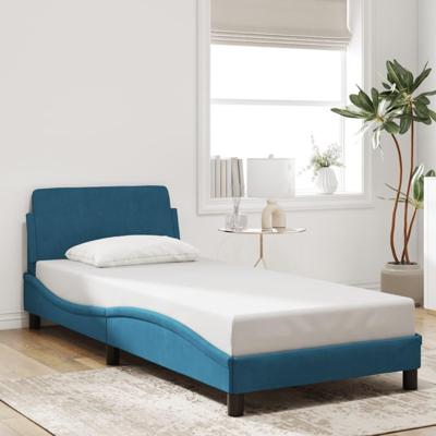 Bedframe met hoofdbord fluweel blauw 80x200 cm