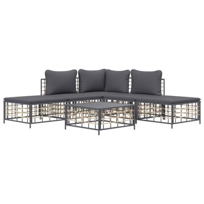 6-delige Loungeset met kussens poly rattan antracietkleurig