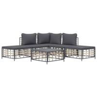 6-delige Loungeset met kussens poly rattan antracietkleurig - thumbnail
