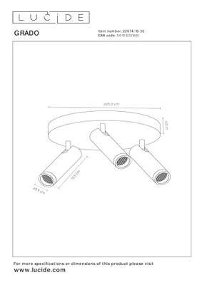 Lucide GRADO - Plafondspot - Ø 25 cm - 3xGU10 (MR11) - Zwart