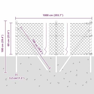 VidaXL Afrasteringspaal zilver 10 x 0,6 m (40 x 40 mm gaas) staal
