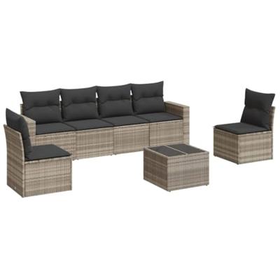 7-delige Loungeset met kussens poly rattan lichtgrijs