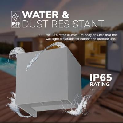 Kansas LED wandlamp - 7 Watt 560lm - 3000K warm wit - IP65 waterdicht - Up Down Lamp - Grijs - Kubus - Voor binnen en buiten