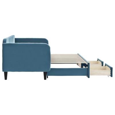 Slaapbank met onderschuifbed en lades 80x200 cm fluweel blauw