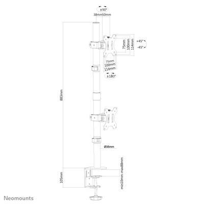 Neomounts FPMA-D550DVBLACK Desktop accessoire Zwart