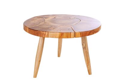 Ronde massief houten salontafel MOSAIK 60cm naturel teakhouten boomstam handgemaakt - 44712