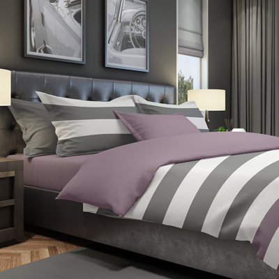 The One Dekbedovertrek Stripe Dark Grey / Plum-140x220cm
