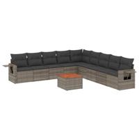 10-delige Loungeset met kussens poly rattan grijs - thumbnail