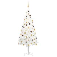 VidaXL Kunstkerstboom met verlichting en kerstballen 240 cm wit - thumbnail
