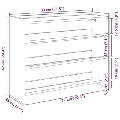 VidaXL Schoenenrek 80x25x62 cm bewerkt hout grijs sonoma eikenkleur