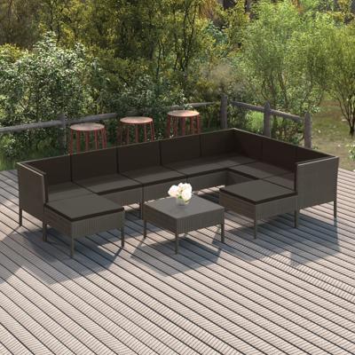 10-delige Loungeset met kussens poly rattan grijs