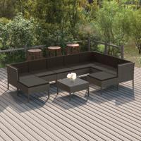 10-delige Loungeset met kussens poly rattan grijs - thumbnail