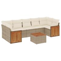 8-delige Loungeset met kussens poly rattan beige - thumbnail