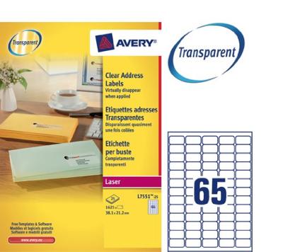 Avery L7551-25 adresetiketten ft 38,1 x 21,2 mm (b x h), 1.625 etiketten, transparant Avery L7551-25 adresetiketten ft 38,1 x 21,2 mm (b x h), 1.625 etiketten, transparant