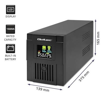 Qoltec 53770 UPS Line-interactive 1,5 kVA 900 W 2 AC-uitgang(en)