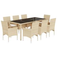 9-delige Tuinset met kussens poly rattan en glas beige - thumbnail