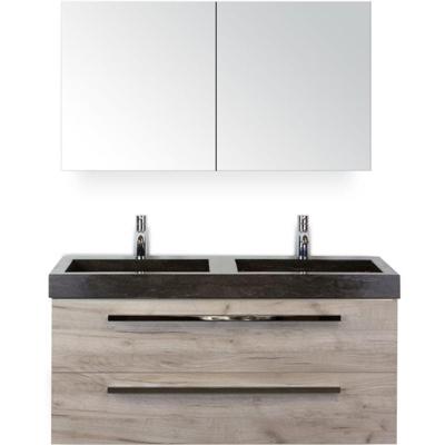 Seville Badmeubelset 120 cm - 2 Laden Craft Oak - Wastafel Lucca Dubbel met Spiegelkast