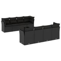 9-delige Loungeset met kussens poly rattan zwart - thumbnail
