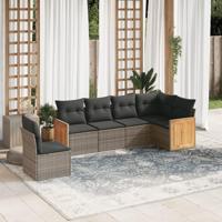 6-delige Loungeset met kussens poly rattan grijs - thumbnail