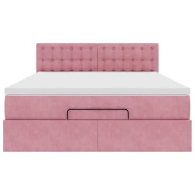 Ottoman bed met matras en LED's 140x200cm fluweel roze