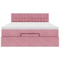 Ottoman bed met matras en LED's 140x200cm fluweel roze - thumbnail