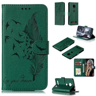 Feather patroon Litchi textuur horizontale Flip lederen draagtas met portemonnee & houder & kaartsleuven voor Motorola Moto Z4 Play (groen)