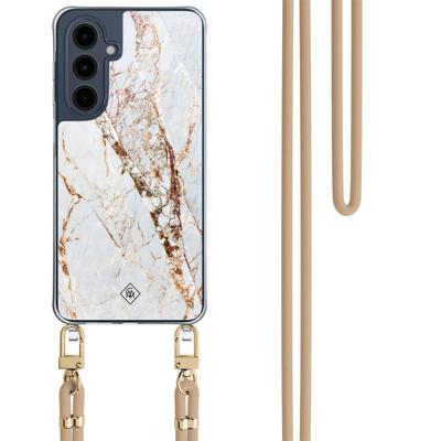 Samsung Galaxy A16 hoesje met beige koord - Marmer goud Samsung Galaxy A16 hoesje met beige koord - Marmer goud