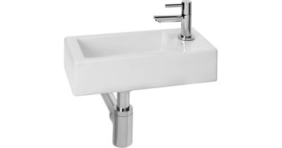 Saqu Combi-Pack M fonteinset met chromen kraan rechts glanzend wit keramiek