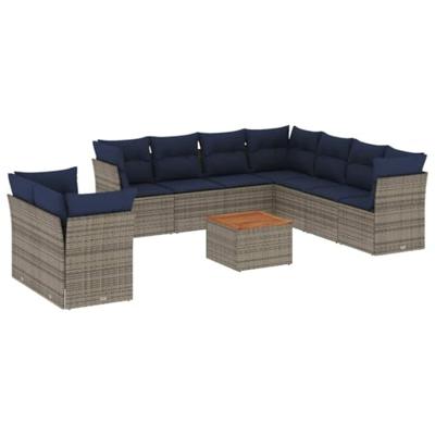 11-delige Loungeset met kussens poly rattan grijs