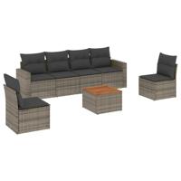 7-delige Loungeset met kussens poly rattan grijs - thumbnail