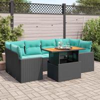 7-delige Loungeset met kussens poly rattan zwart - thumbnail