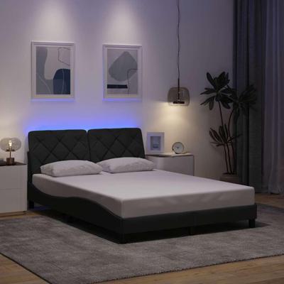 Bedframe met LED zonder matras 140x200 cm stof donkergrijs