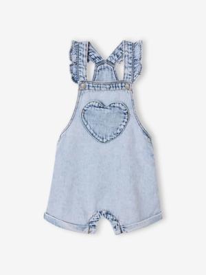 Spijkerbroek met bretels voor baby's gebleekt denim
