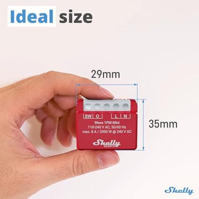 Shelly Qubino Wave 1PM Mini Z-Wave meet- en schakelactuatorRood