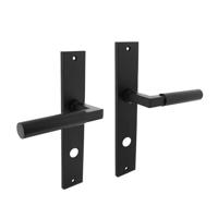 Deurkruk Baustil op langschild 245x45mm rondcilindergat 78mm mat zwart - thumbnail