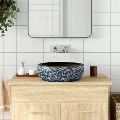 VidaXL Opzetwasbak rond φ41x14 cm keramiek zwart en blauw