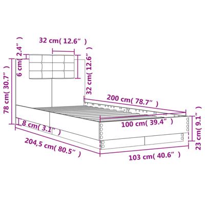 Bedframe met hoofdbord en LED sonoma eikenkleurig 100x200 cm