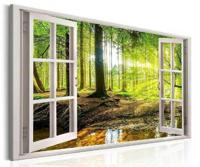 Schilderij Raam Uitzicht op het Bos Ingelijst 120x80cm XXL - thumbnail