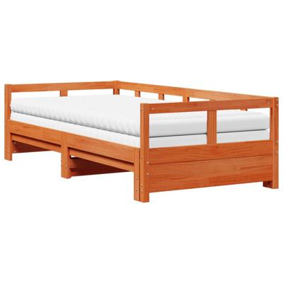 Slaapbank onderschuifbed matras 80x200 cm grenenhout wasbruin - thumbnail