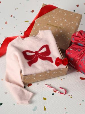Kerstcadeauverpakking "Renne" jacquard trui + 2 scrunchies voor meisjes lichtroze