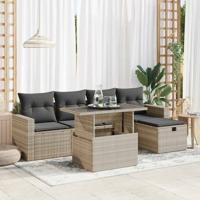 6-delige Loungeset met kussens poly rattan lichtgrijs - thumbnail