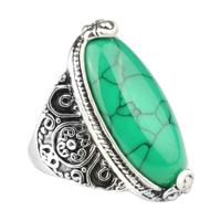 Mode Vintage ovale Turquoise Flower Ring vrouwen antieke zilveren sieraden ring grootte: 10 (groen) - thumbnail