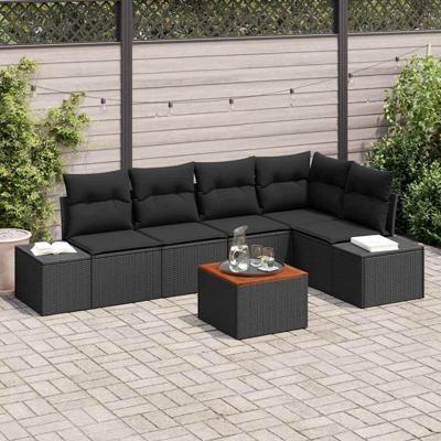 Tuinbankenset met kussen 6 pcs Zwart poly rattan