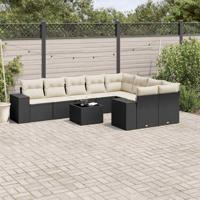 9-delige Loungeset met kussens poly rattan zwart - thumbnail