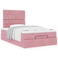 Ottoman bed met matrassen 180x200cm fluweel roze - thumbnail