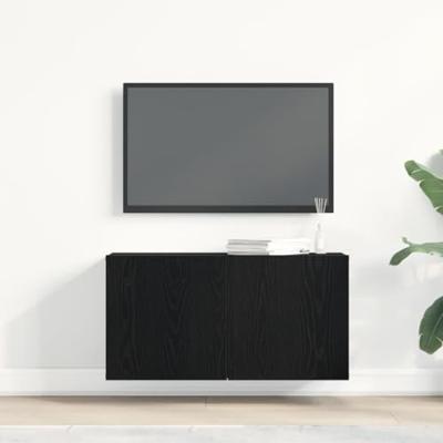 Tv-meubel 80x30x41 cm bewerkt hout zwart eikenkleurig